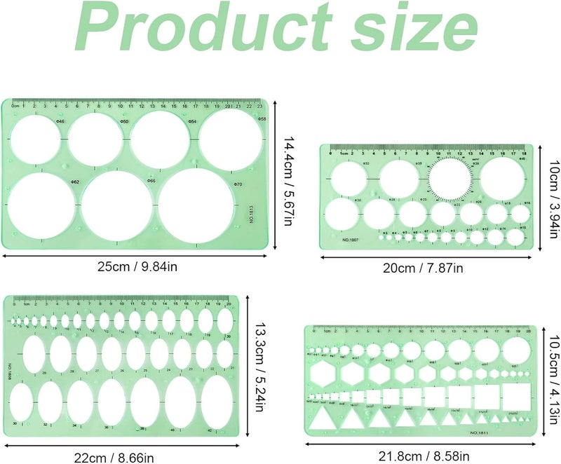 XIHIRCD 4pcs Circle Template for Drawing, Premium Plastic Circle Template Geometric Stencils for Drawing Measuring Used Widely for Architectural Mathematical Drawing Design(Green) - Image 2
